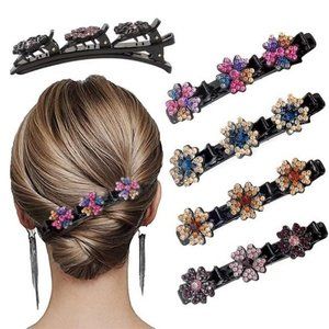 Sparkling Crystal Stone Braided Hair Clips for Women with 3 Small Clips